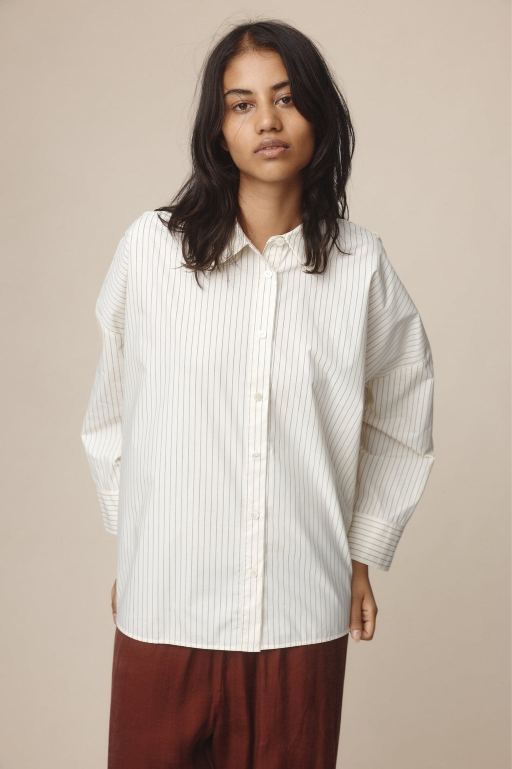 26SS EDIE SHIRT - IVORY / BLACK STRIPE