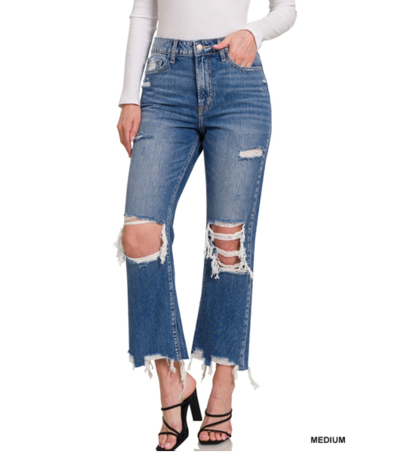 26SS Distressed Straight Cropped denim jeans