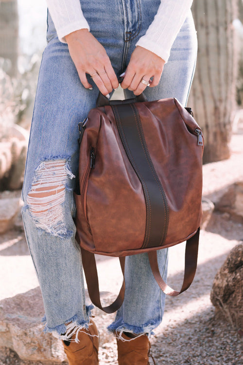 26SS Brown boho western faux leather backpack