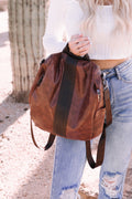 26SS Brown boho western faux leather backpack