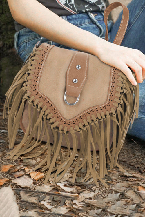 26SS Brown boho fringe crossbody bag