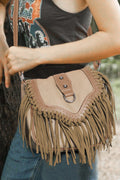 26SS Brown boho fringe crossbody bag