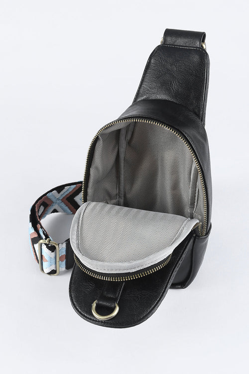 26SS Black Faux leather crossbody chest bag