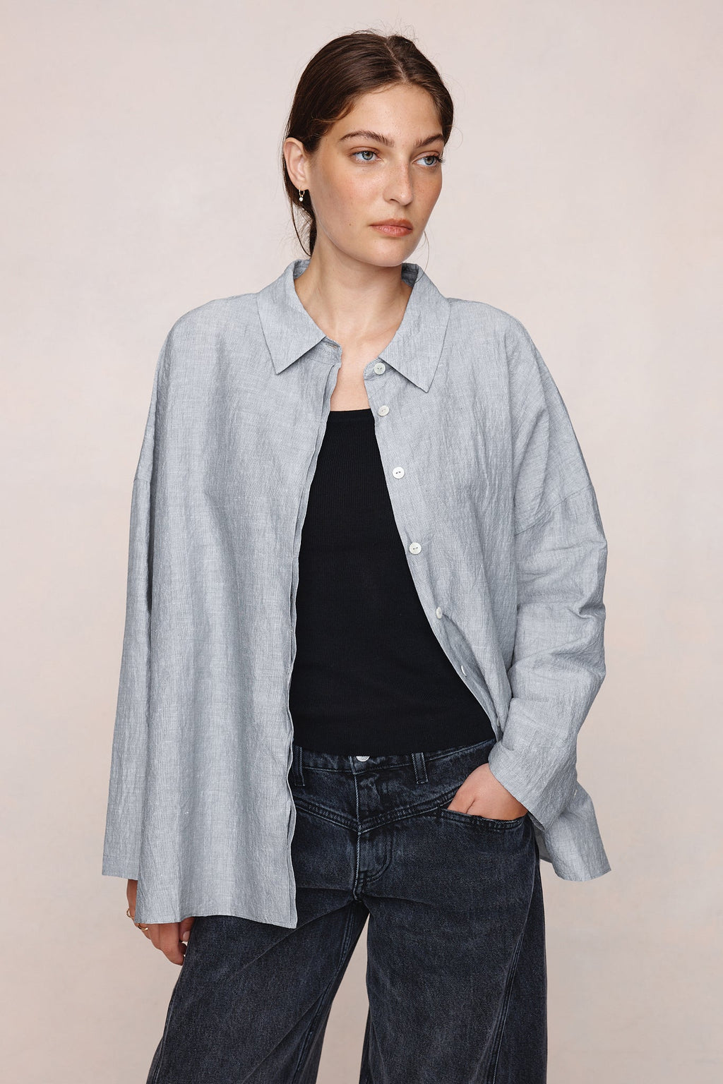 26SS FREDDY SHIRT - CHARCOAL STRIPE