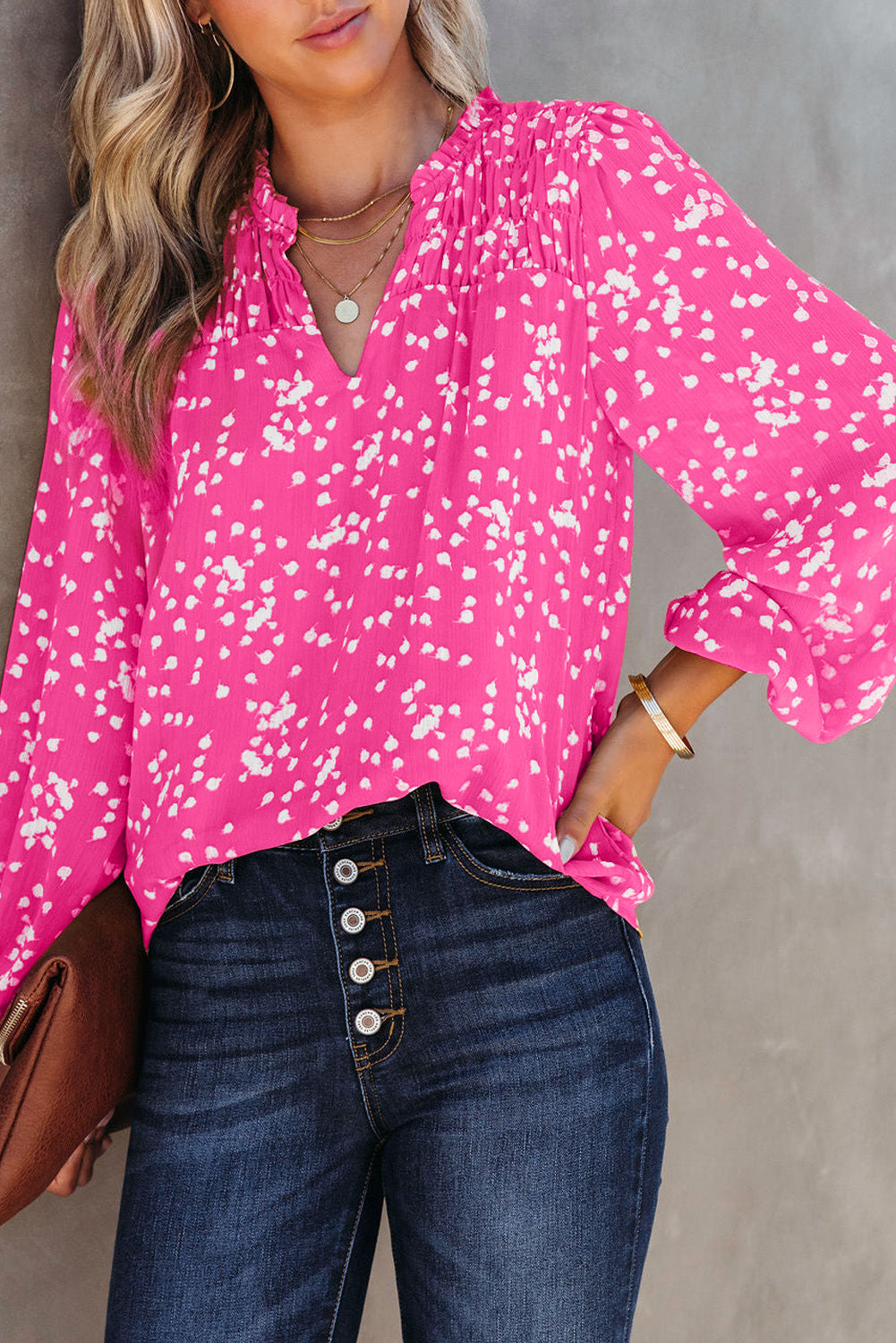 26SS Pink V-Neck Blouse