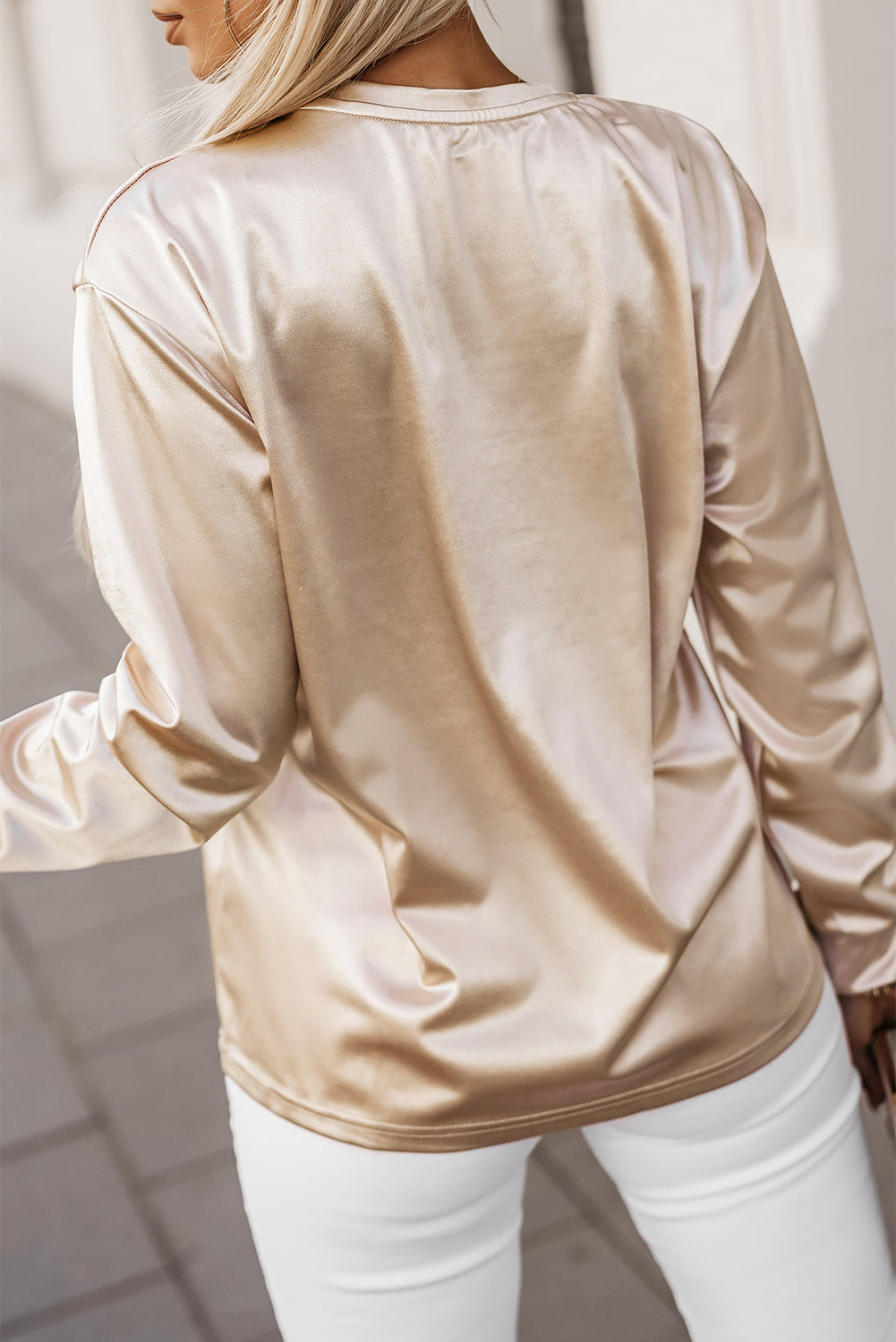 26SS Satin long sleeve pocket top