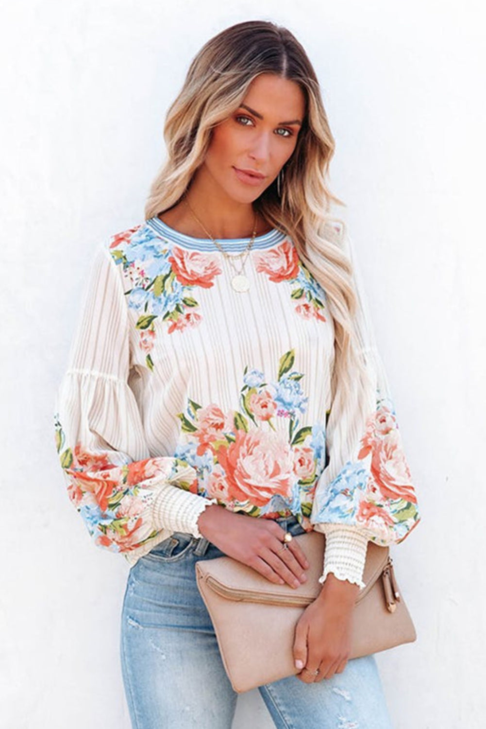 26SS Floral long lantern sleeve Shirt
