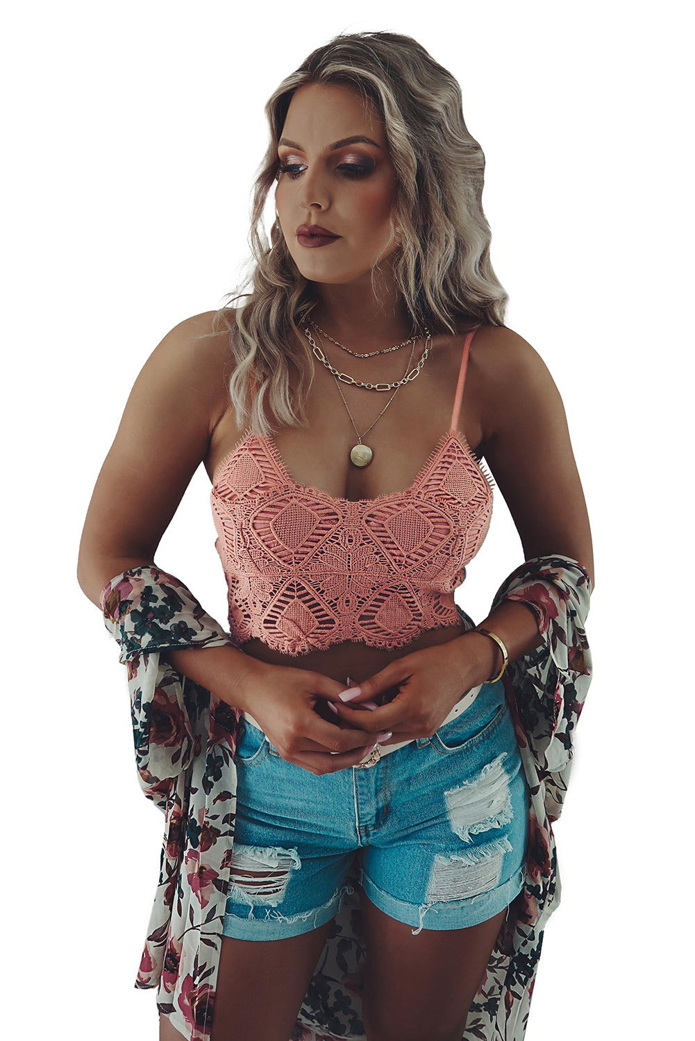 26SS Pink lace bralette, pink crop top