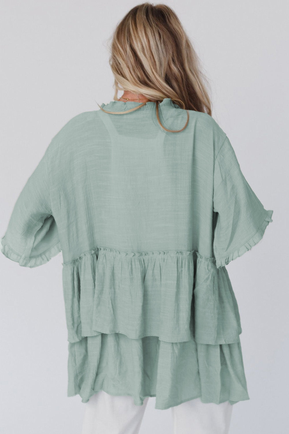 26SS Sea foam green ruffled kimono
