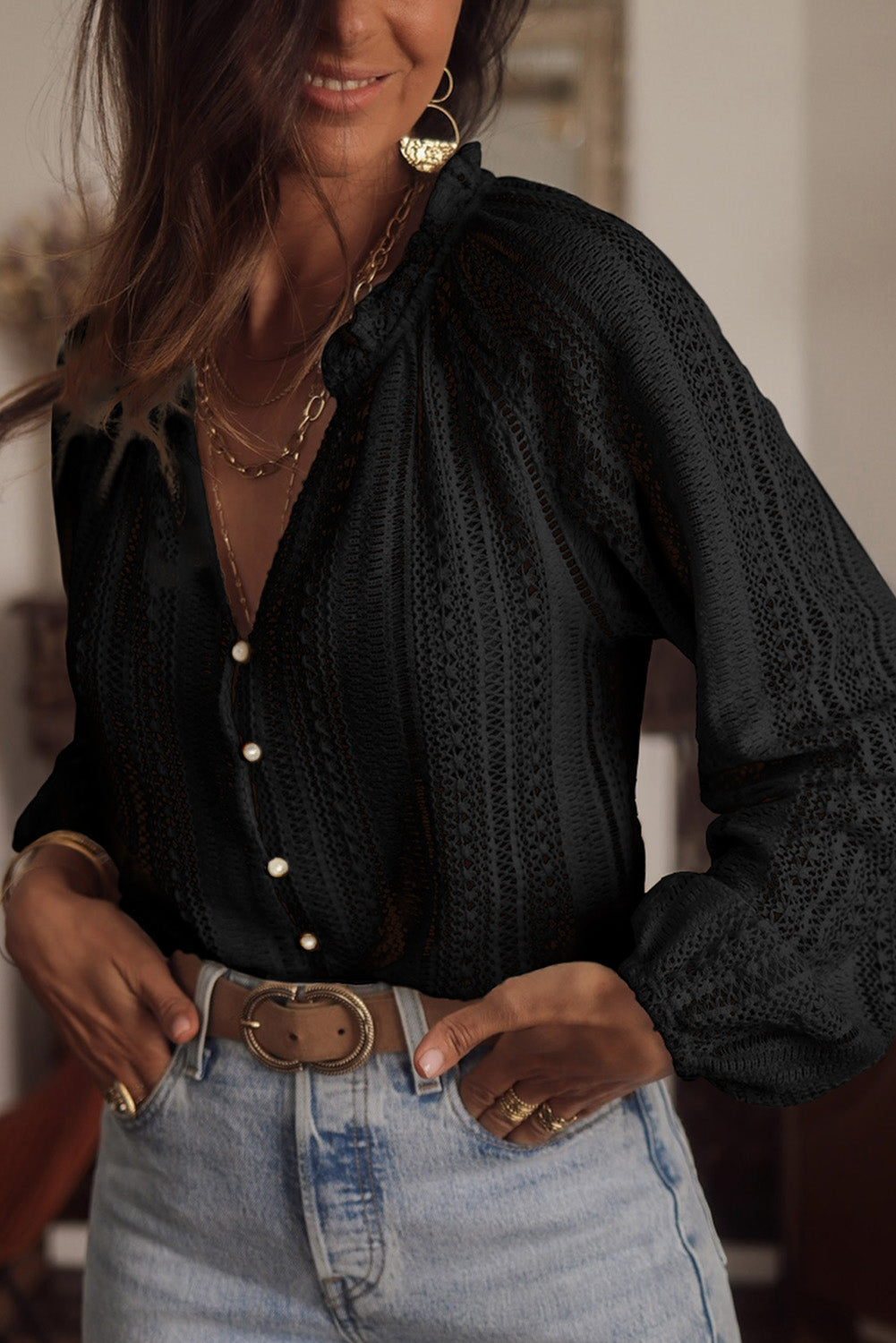 26SS Button Down lace top