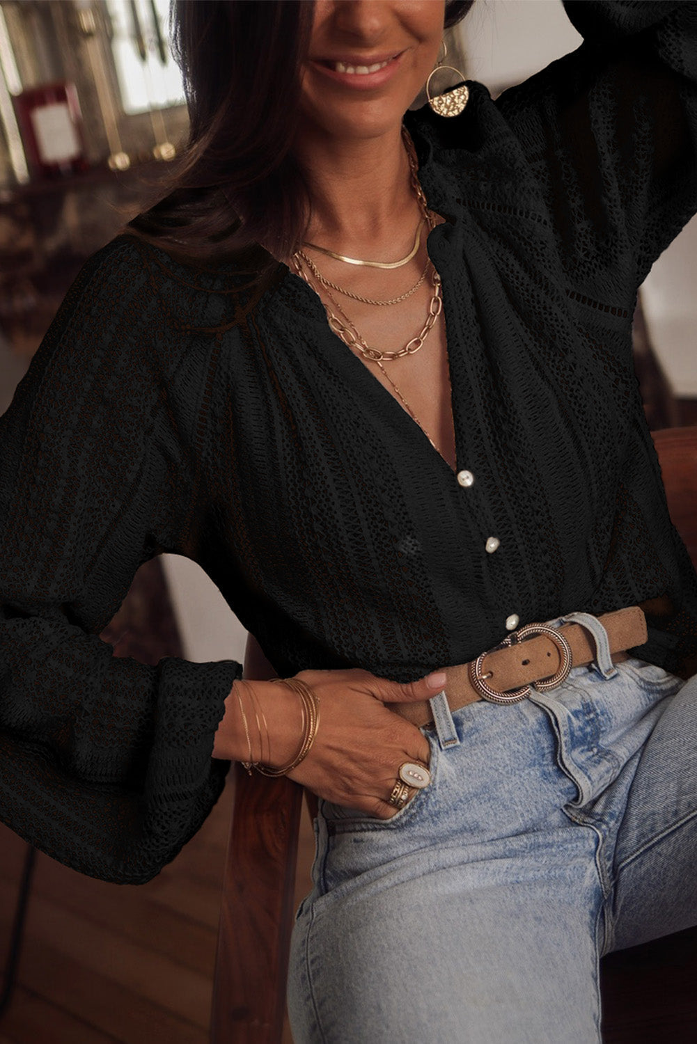 26SS Button Down lace top