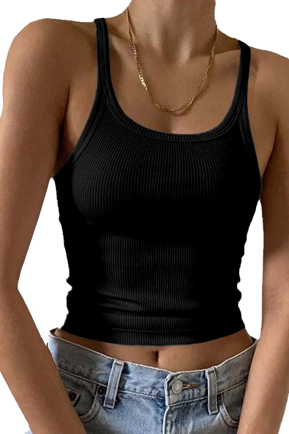 26SS black ribbed cropped tank
