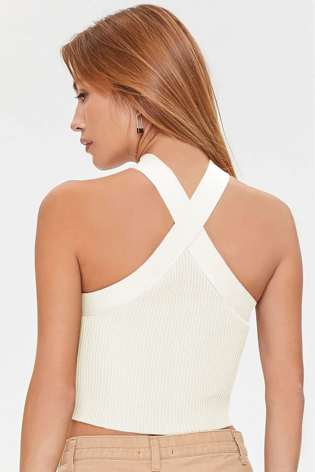 26SS White ribbed crisscross tank top