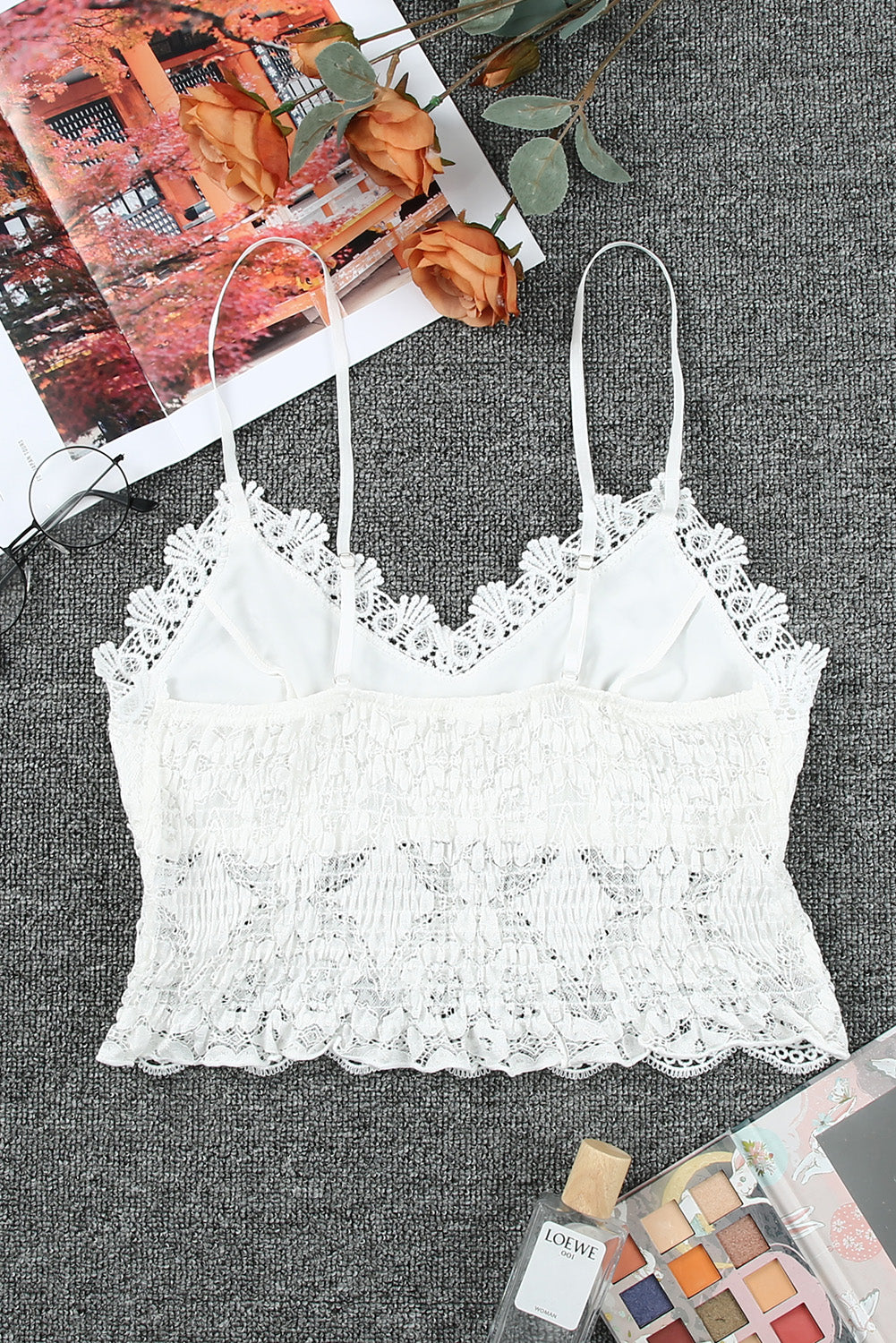 26SS White lace bralette, white cropped top