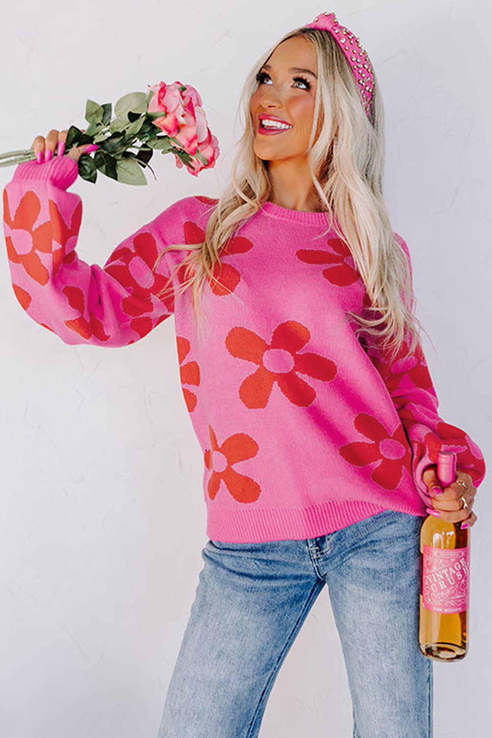 26SS Pink daisy sweater