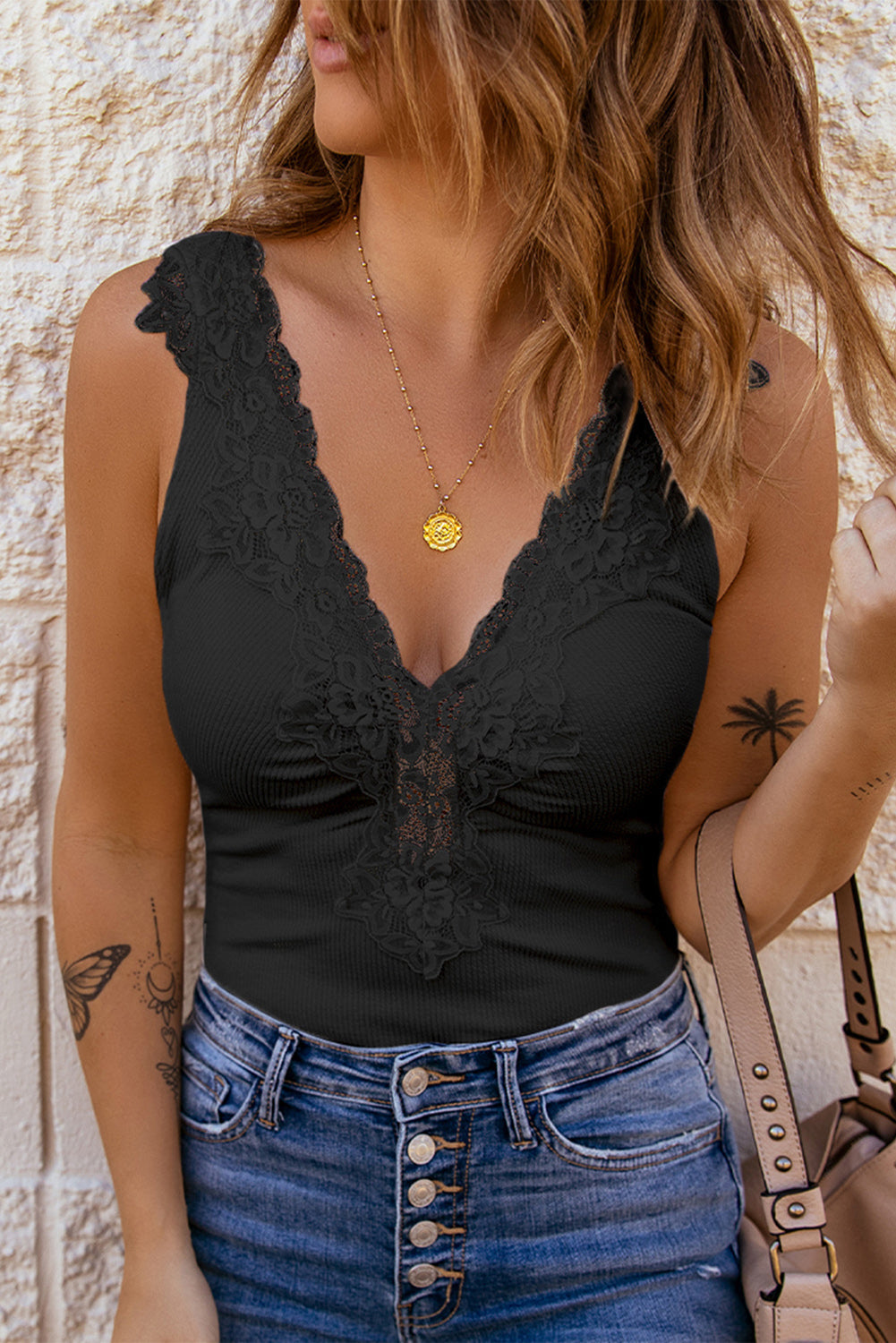 26SS Lace V-Neck Body Suit