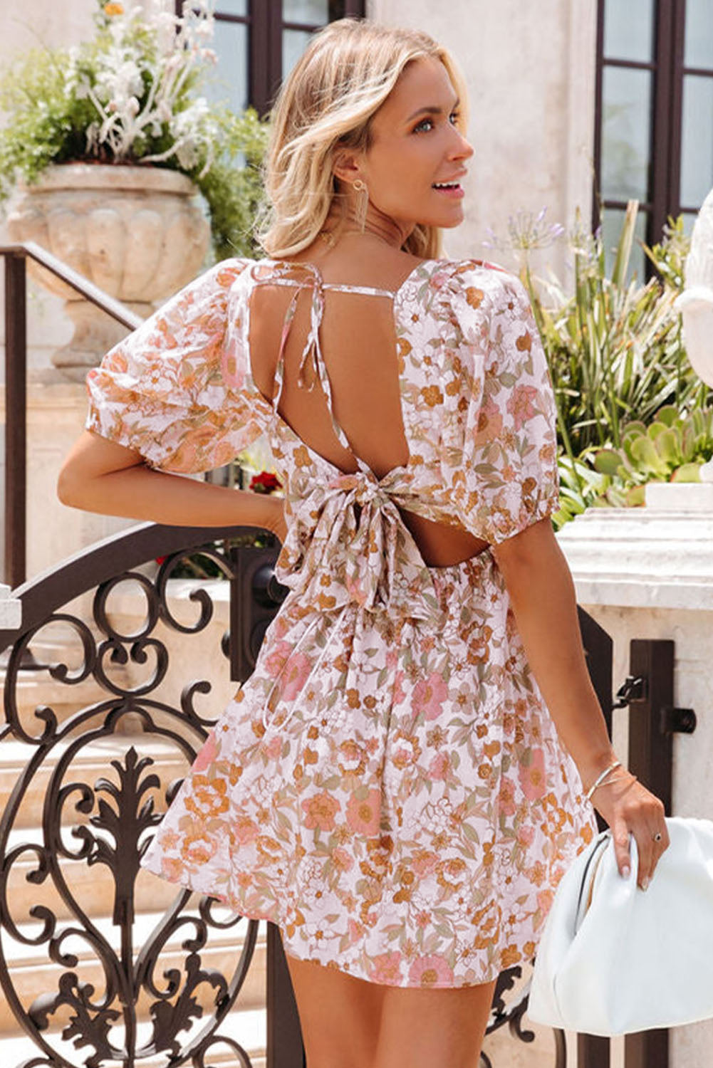 26SS Floral print dress, backless summer dress
