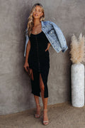 26SS Black midi dress, button dress with slit
