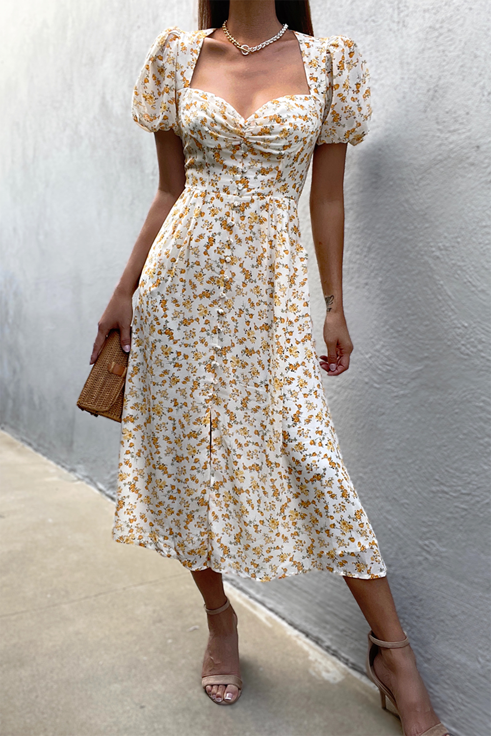 26SS Yellow Floral 90s dress