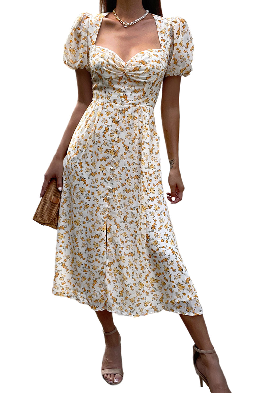 26SS Yellow Floral 90s dress