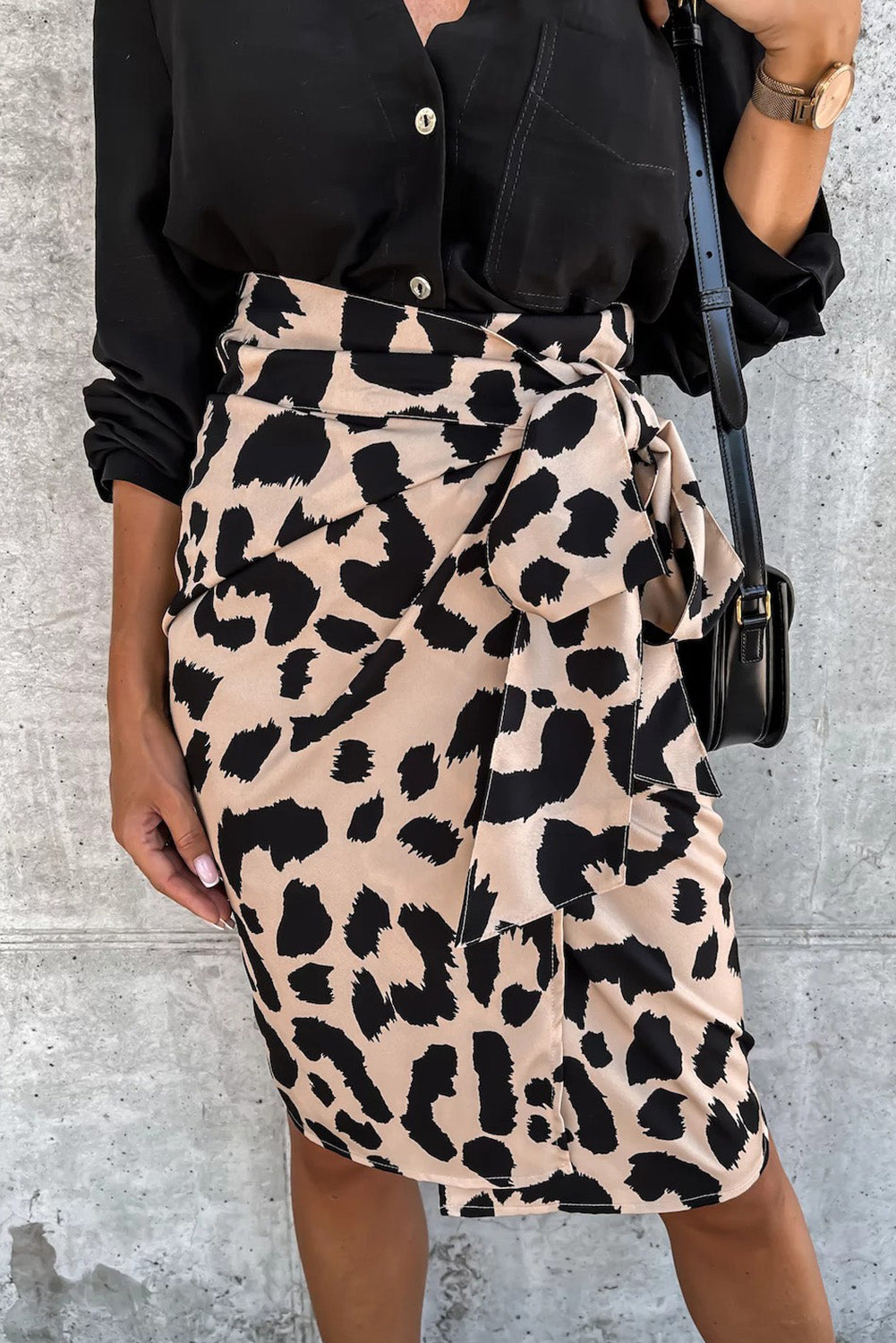 26SS High waist leopard wrap skirt with tie