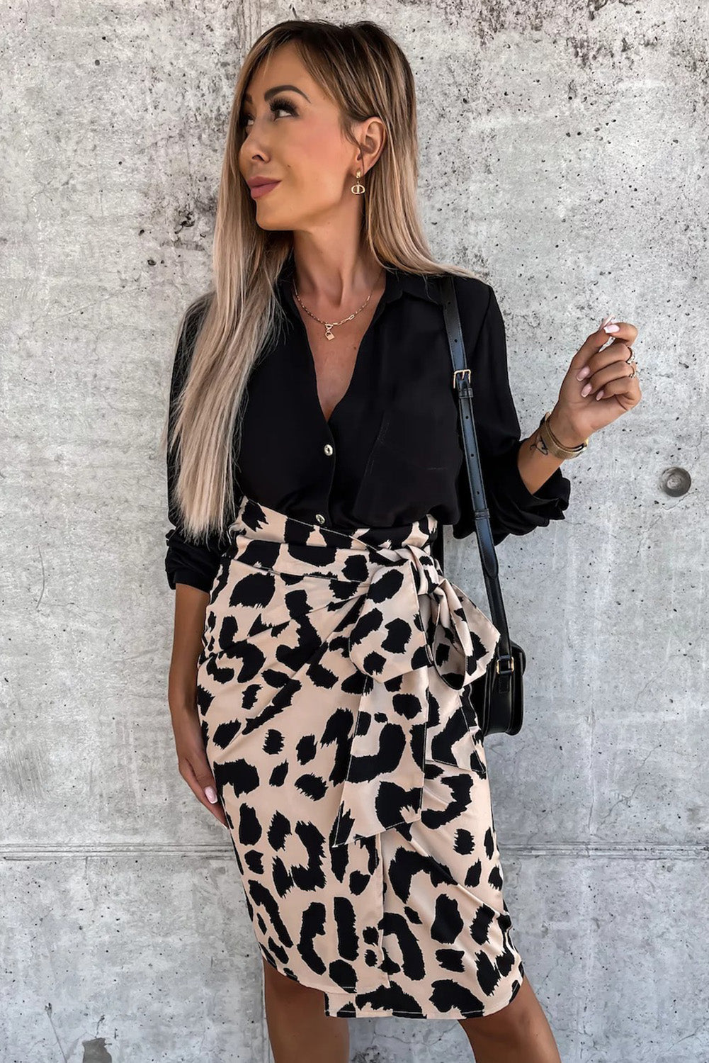 26SS High waist leopard wrap skirt with tie
