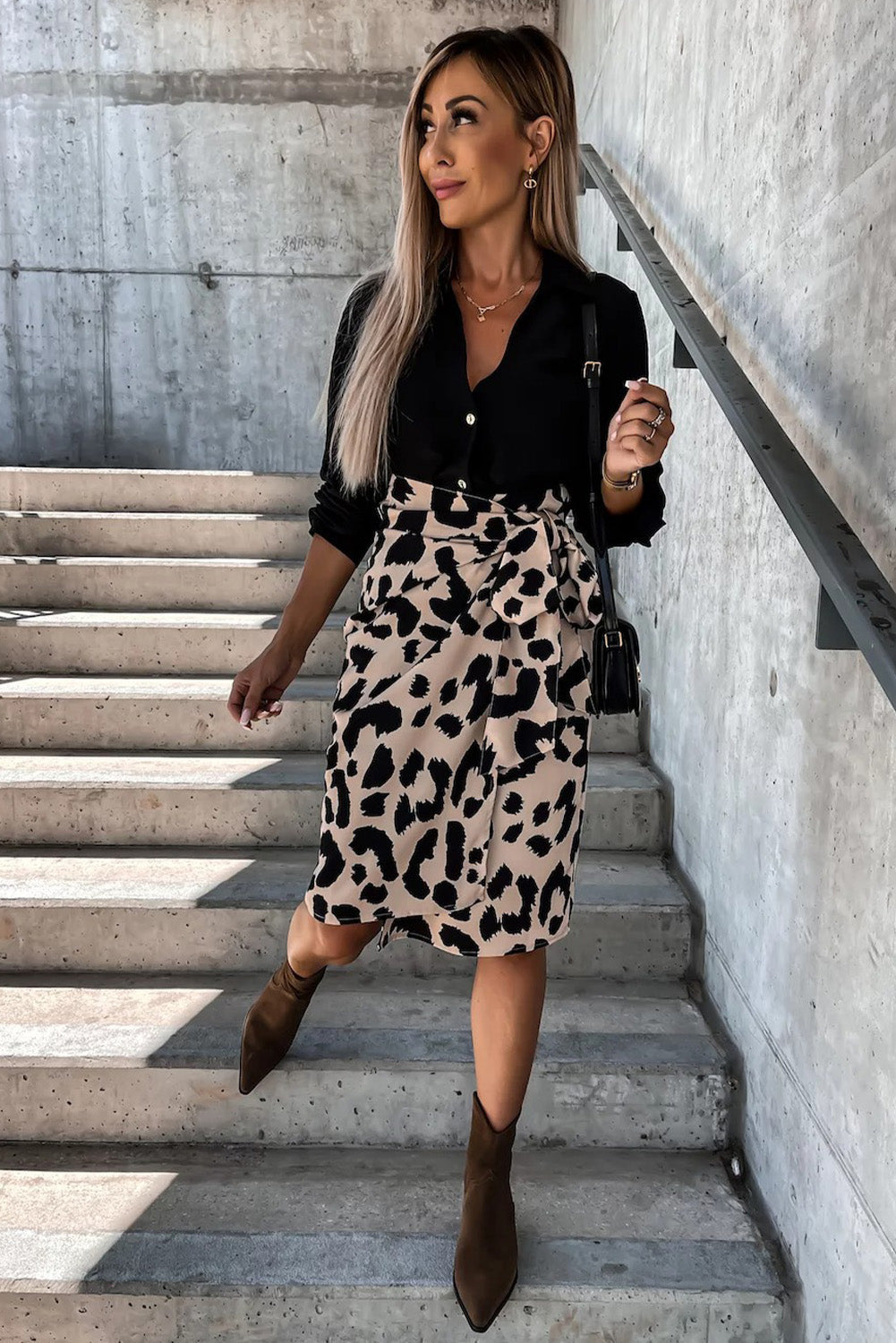 26SS High waist leopard wrap skirt with tie