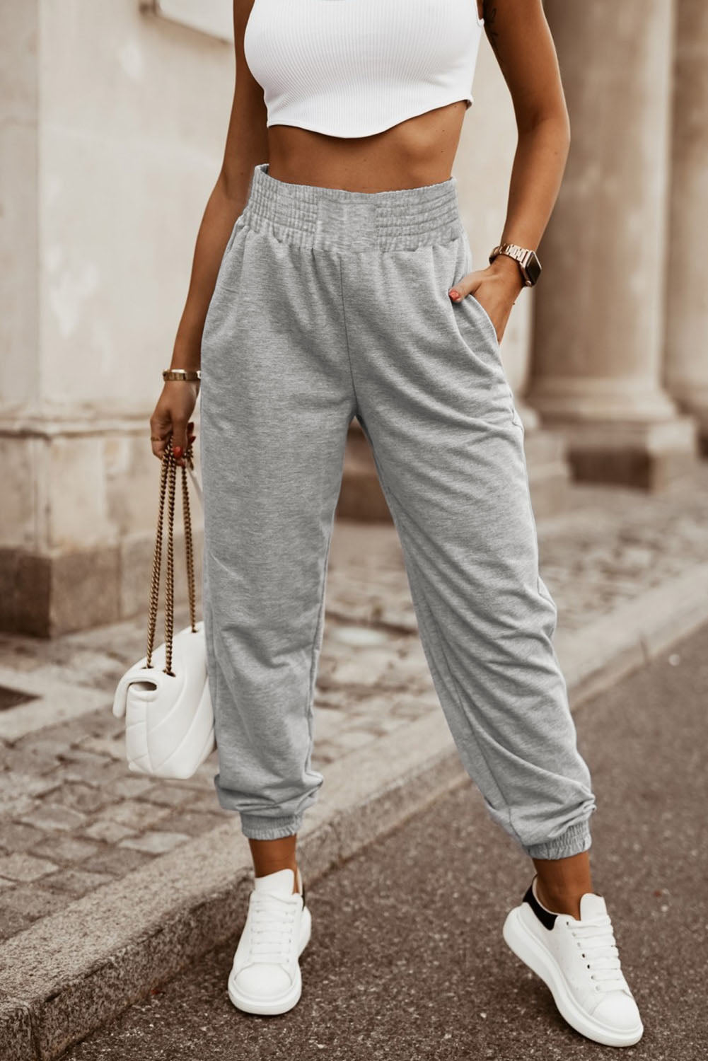 26SS Gray high waist cuffed jogger