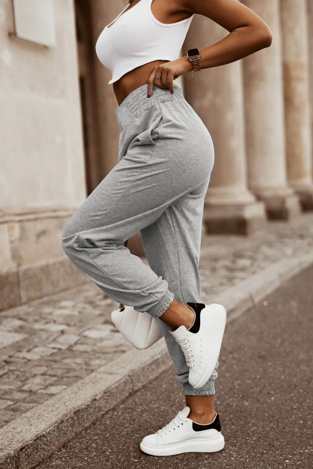 26SS Gray high waist cuffed jogger