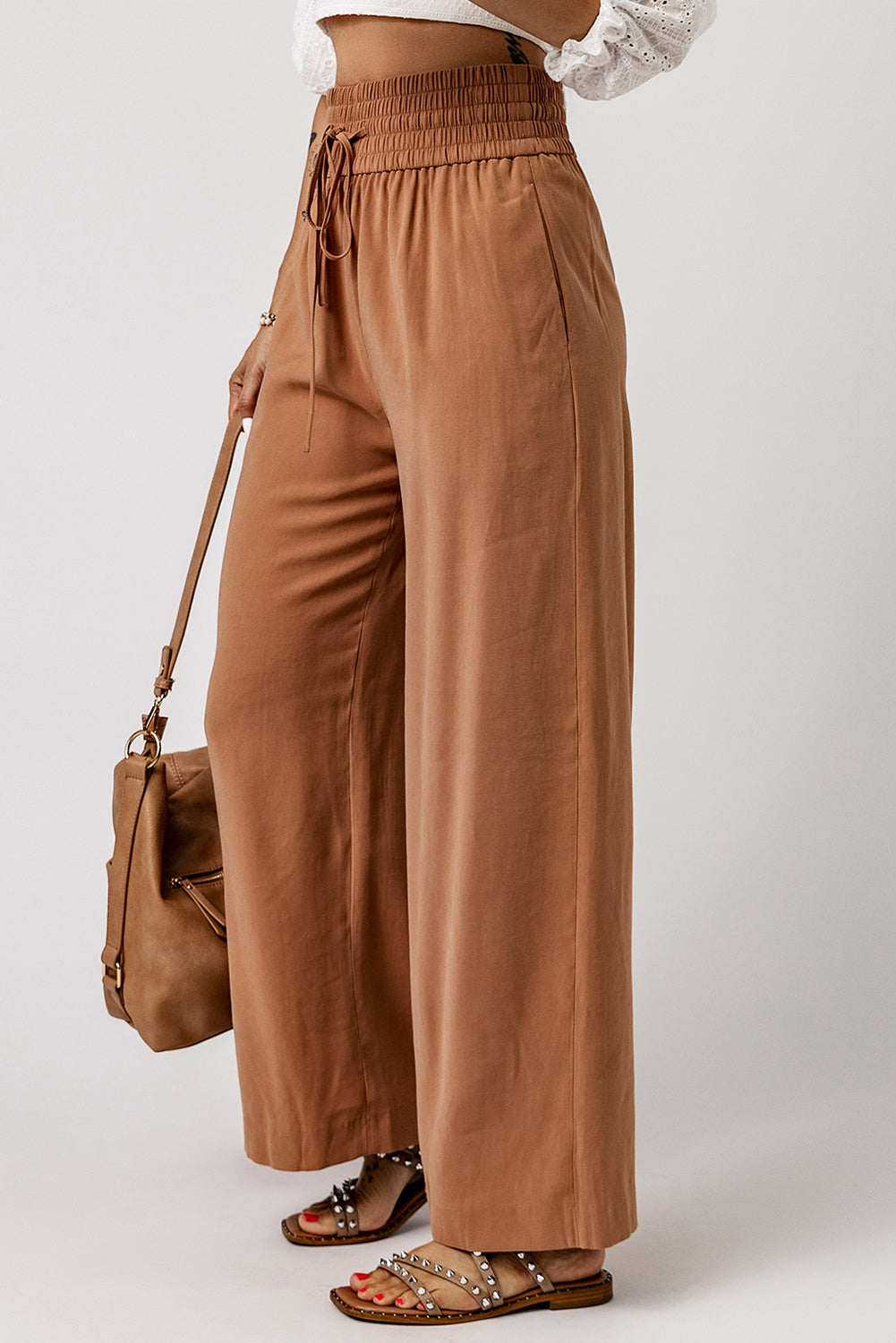 26SS Draw string casual wide leg pants, boho pants