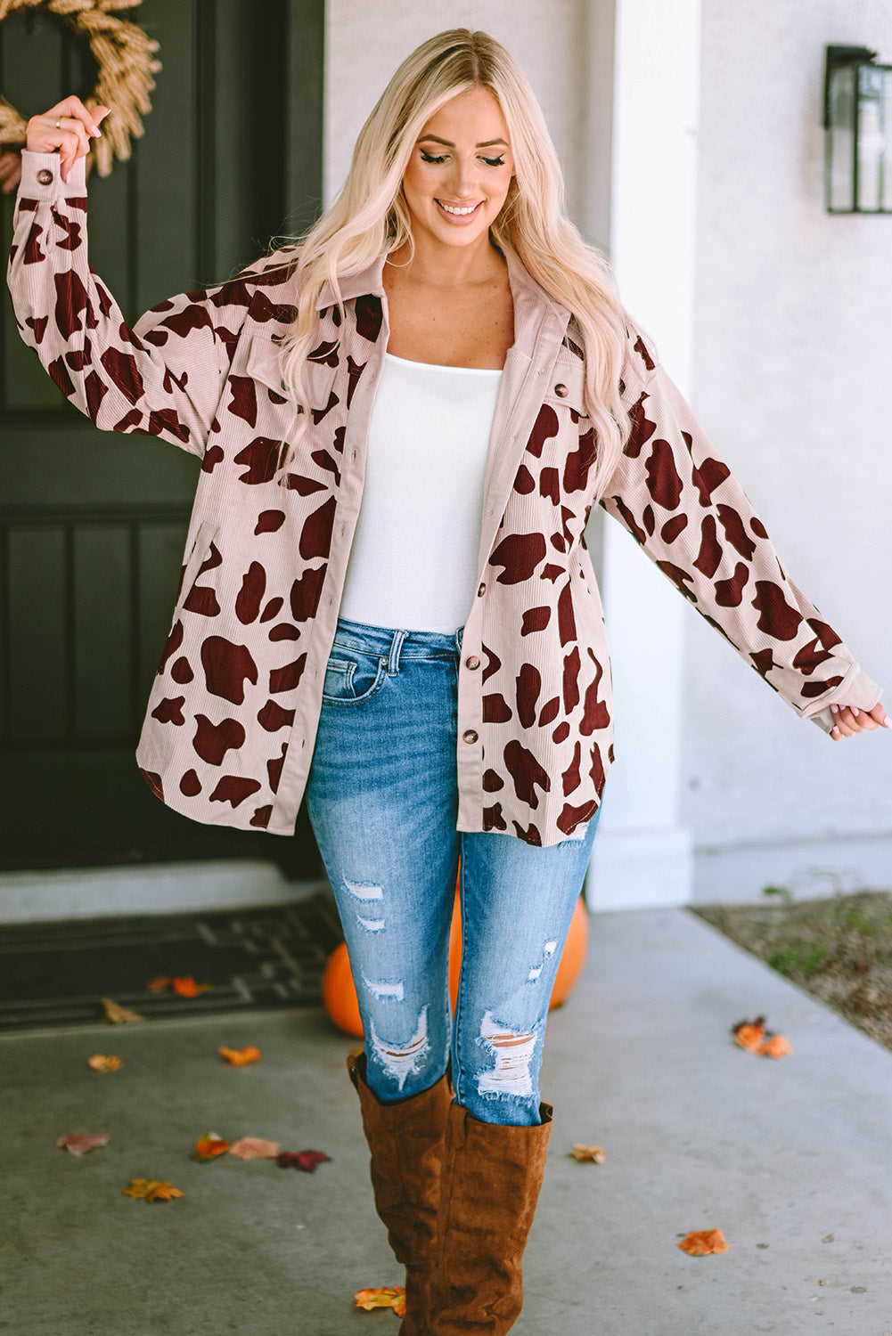 26SS Cow Print light weight oversized jacket