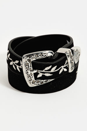 26SS Embroidered Faux Leather belt.