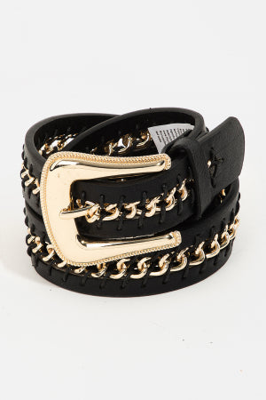 26SS Faux Leather Chain Link Western Belt