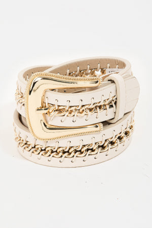 26SS Faux Leather Chain Link Western Belt