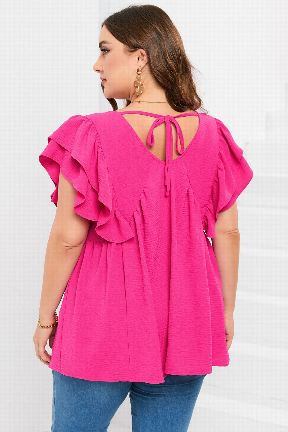 26SS Plus Size Ruffle tie back top