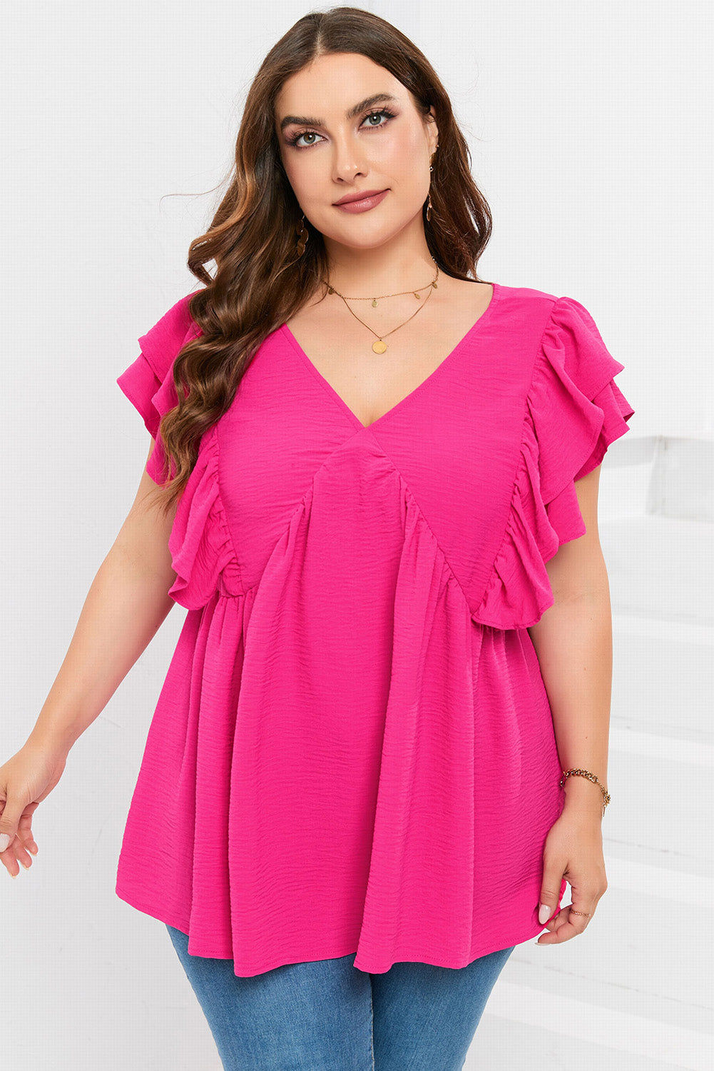 26SS Plus Size Ruffle tie back top