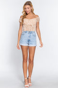 26SS Off shoulder lace up front top, floral top