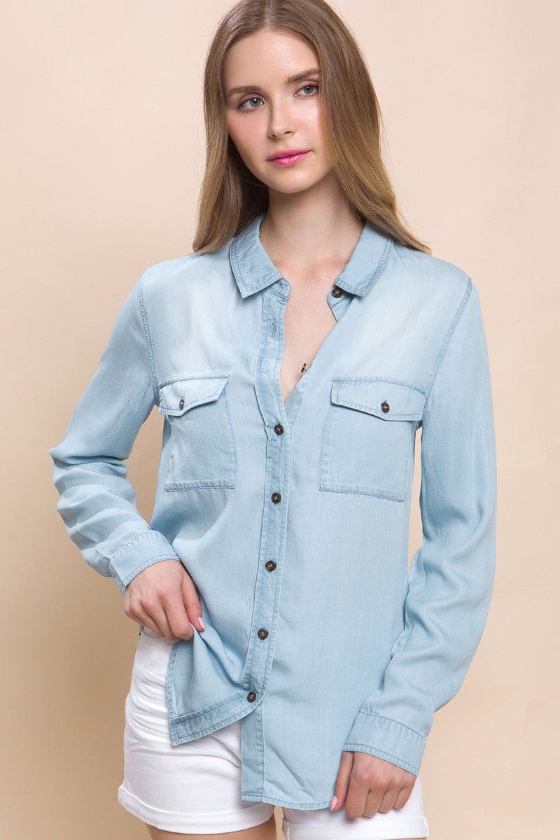 26SS Button up denim look shirt,