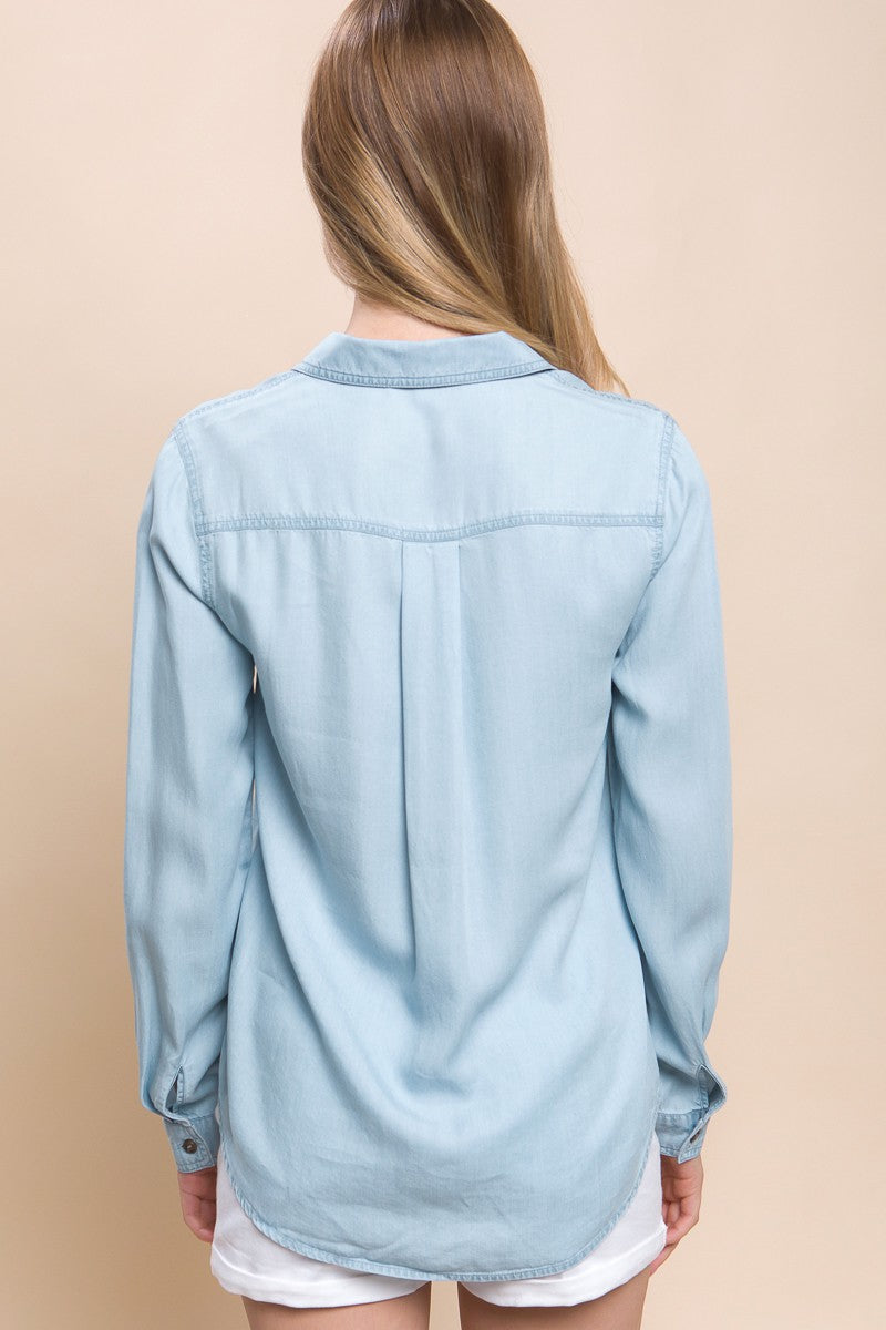 Button up denim look shirt,
