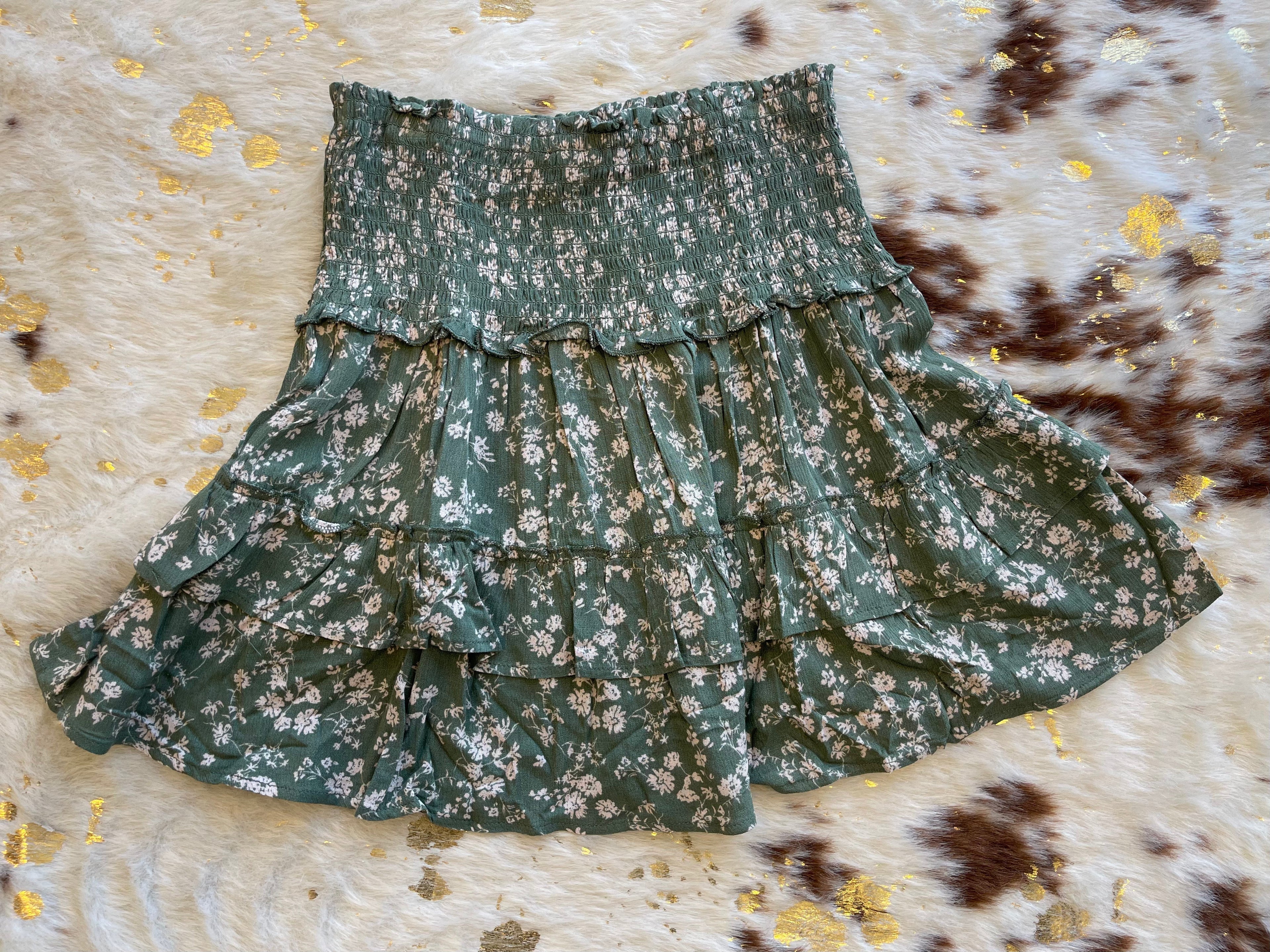 26SS Green floral skirt